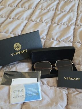 Versace Womens Gold Frame Sunglasses with Dark Lenses